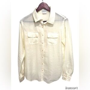 Van Heusen women button down blouse cream ivory long sleeve Medium